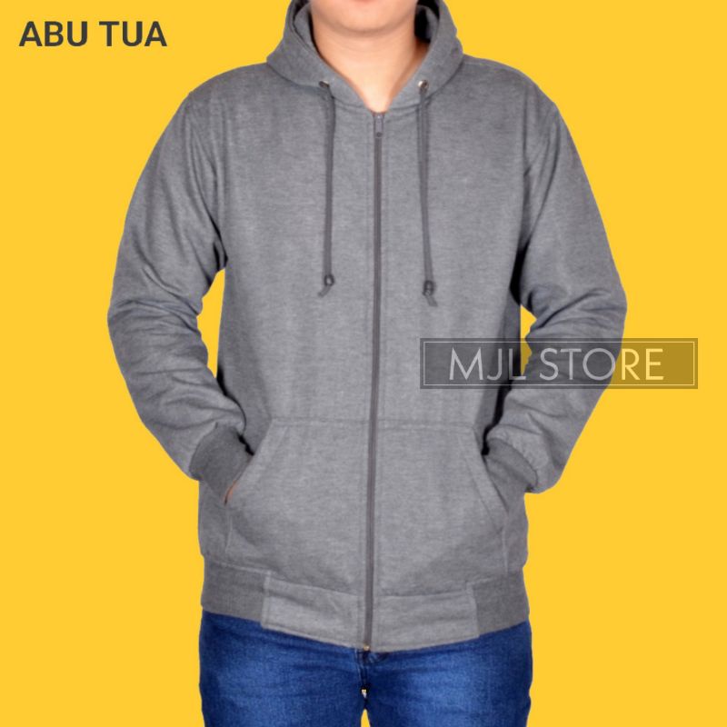 (promo) Jaket zipper polos L,XL,XXL abu tua pria wanita mjl store