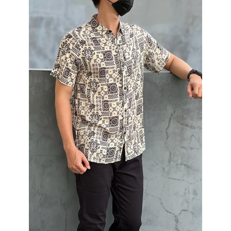 Mokokomo Kemeja Pria Motif Pd-61 Kemeja Pantai Lengan Pendek Kemeja casual