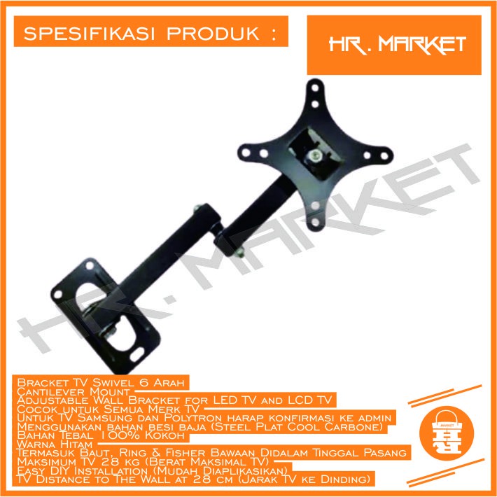 Bracket TV Monitor 24 21 26 17 14 Inch Dijamin Cocok 14 - 28 In 6 Arah Universal Breket TV Briket TV Braket TV Gantungan TV Tembok Tempelan TV Dinding HR1 SWK 1 Lengan