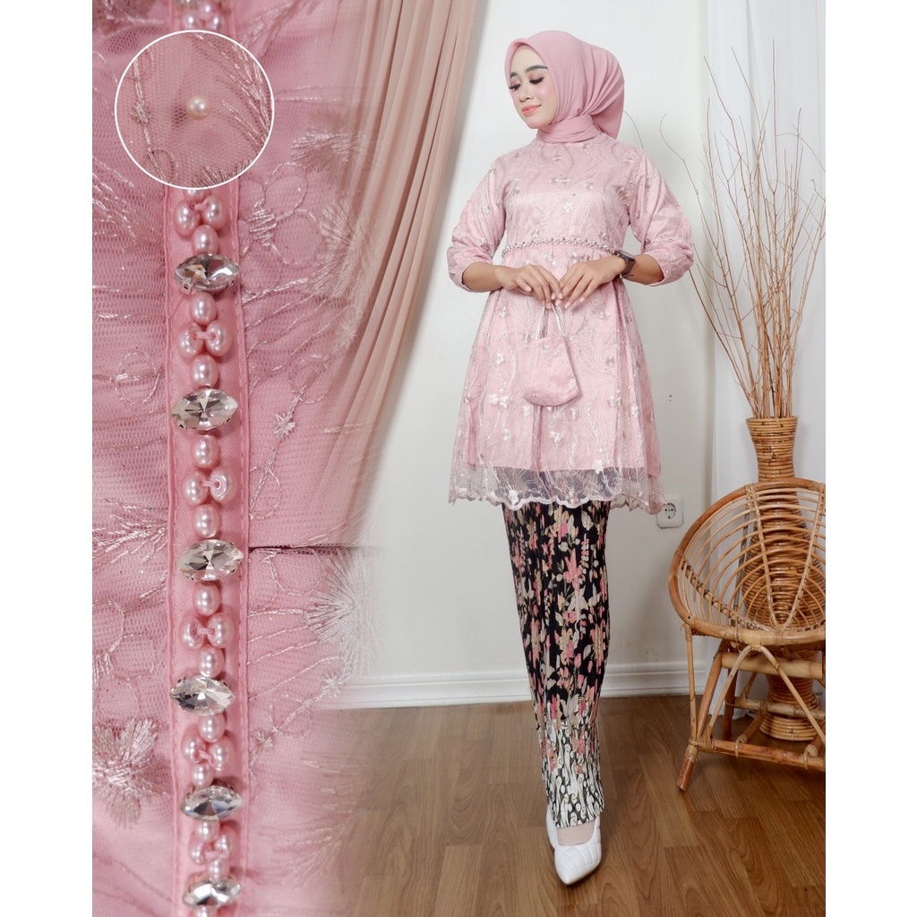 Permata Olshop / Kebaya Brokat Kejora SB / Baju Wisuda Mewah / Tunik Brokat Modern