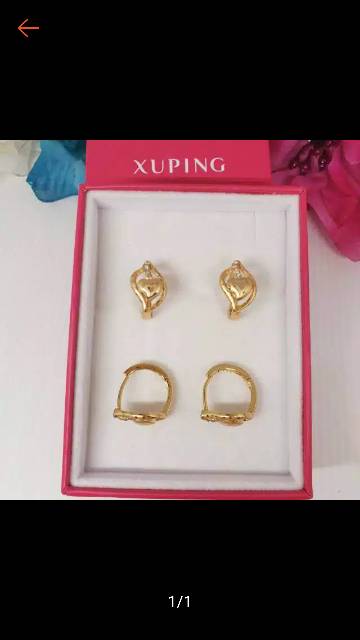 Anting jepit xuping lapis mas 18 k permata zircon