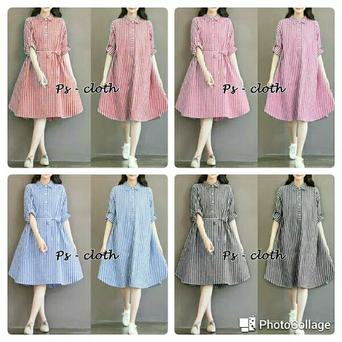 Tunik Salur Jumbo Blue/Dress Jumbo /Dress Bigsize/Kemeja Jumbo Bigsize - Biru Muda