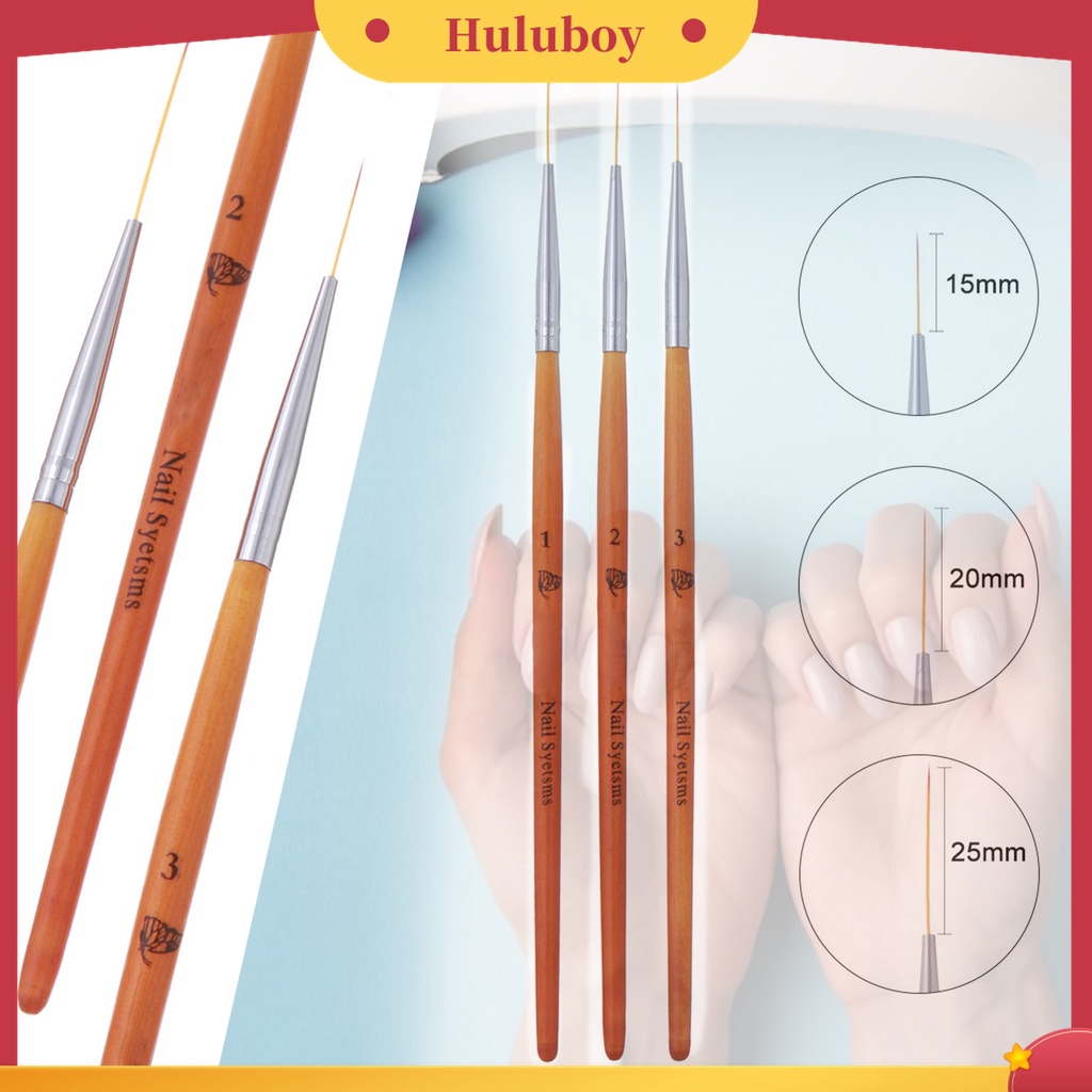 Huluboy Huluboy♡ 3 Pcs / Set Pena Kuas Lukis Kuku Gagang Kayu Ringan Untuk Manicure