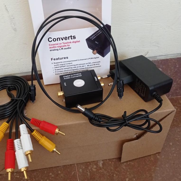 ➭ PAKET Converter Optik Audio to RCA + Kabel Optic Toslink dan Kabel RCA 3 to 3 untuk TV Ke Speaker