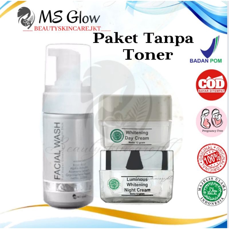 Ms Glow Paket 3in1 Tanpa Day Cream | Tanpa Facial Wash | Tanpa Toner | Tanpa Night Cream