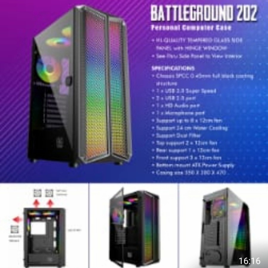 Simbadda Battleground 202 RGB Tempered Glass Mid Tower Gaming Casing