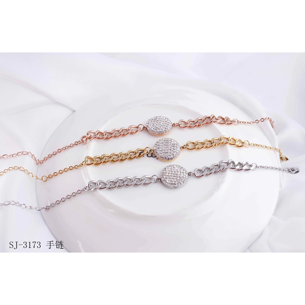 Set Titanium Kalung/Gelang Permata Putih/Hitam Perhiasan Fashion