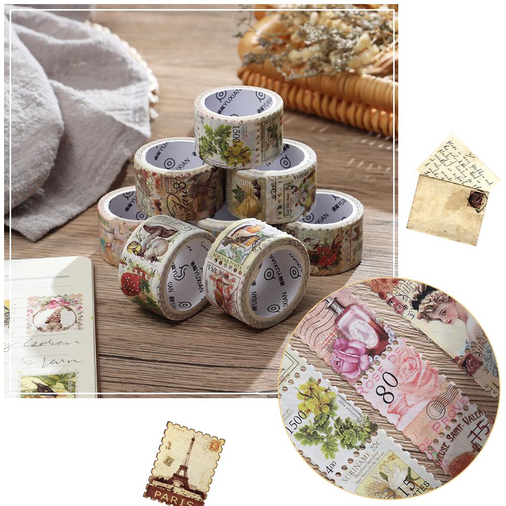 Populer Washi Stiker Perekat Diri Diary Planner Dekoratif Vintage Stamp Tape