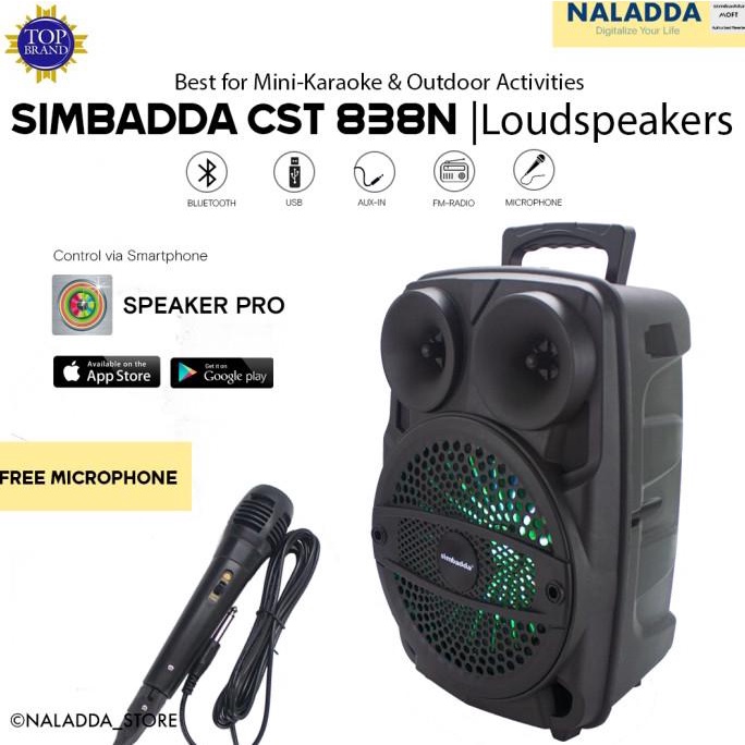 SIMBADDA CST 838N |Speaker Karaoke Bluetooth & Bass Loudspeakers + Mic