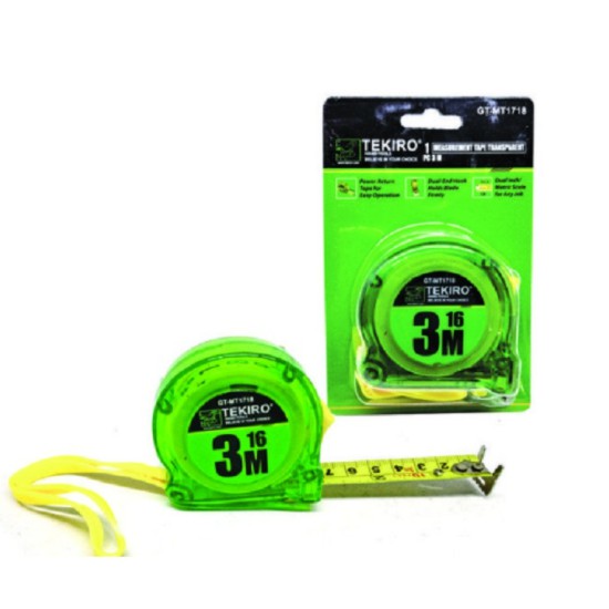 Tekiro Meteran 3 Meter / Meteran 3M Transparan Hijau / Measuring Tape 3 Meter