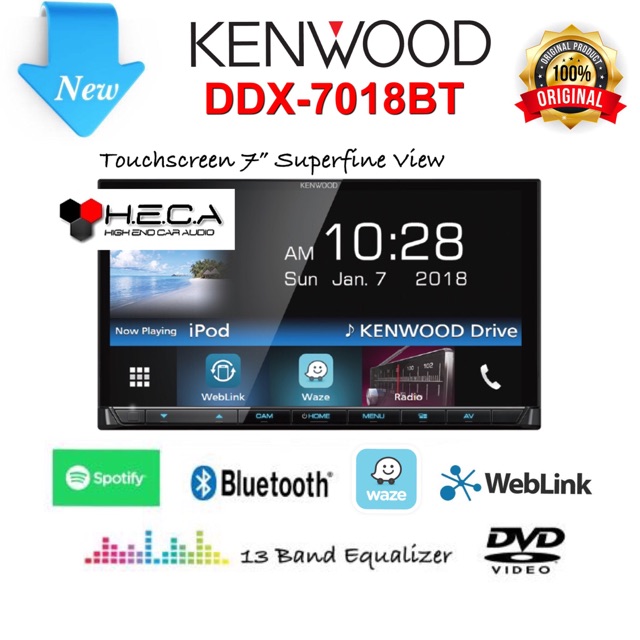 Kenwood DDX-7018BT Head Unit Double Din DDX 7018 BT Tape Audio Mobil DDX7018BT DDX 7018BT