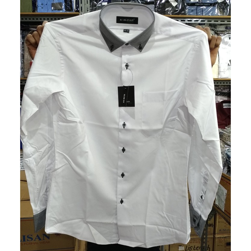 Terlaris Kemeja Pria Kemeja Pria Alisan Putih Dobby Diagonal Panjang Slimft Hot Sale