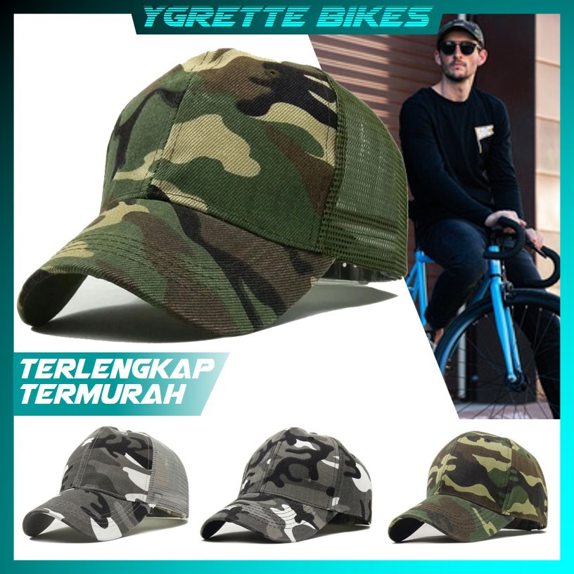 YGRETTE - TOPI CAP HAT BASEBALL RIDING CYCLING CAMO CAMOUFLAGE JARING TRUCKER MESH