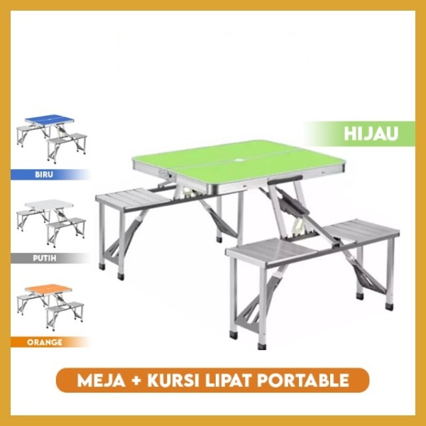 BEST SELLER Meja Piknik Lipat Prtable - Meja + Kursi Meja Koper Meja Makan Full Aluminium KOKOH -COD