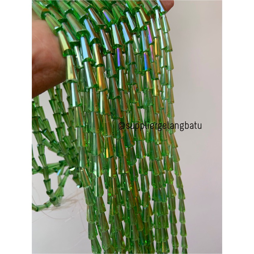 kristal terompet 12 x 8mm dark green quartz crystal rajut bahan PAGODA