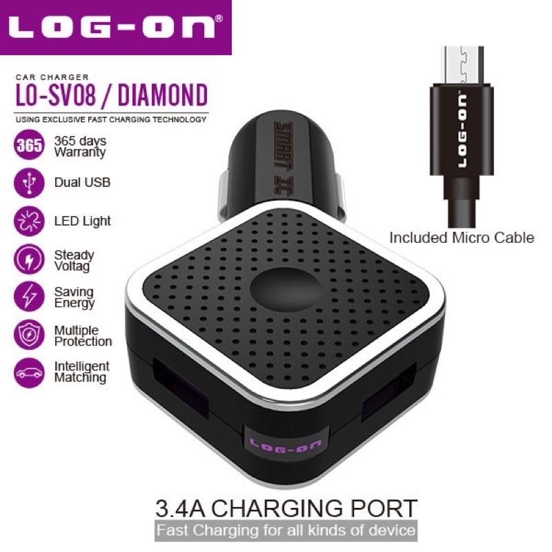 GROSIR CAR CHARGER LOGON SMART IC LO SC08 2 USB