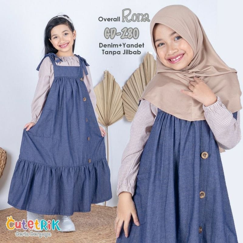 Baju Overall Anak Tanggung Perempuan Katun / Rona Overal Set /Pakaian Anak Perempuan Tanggung /Overa