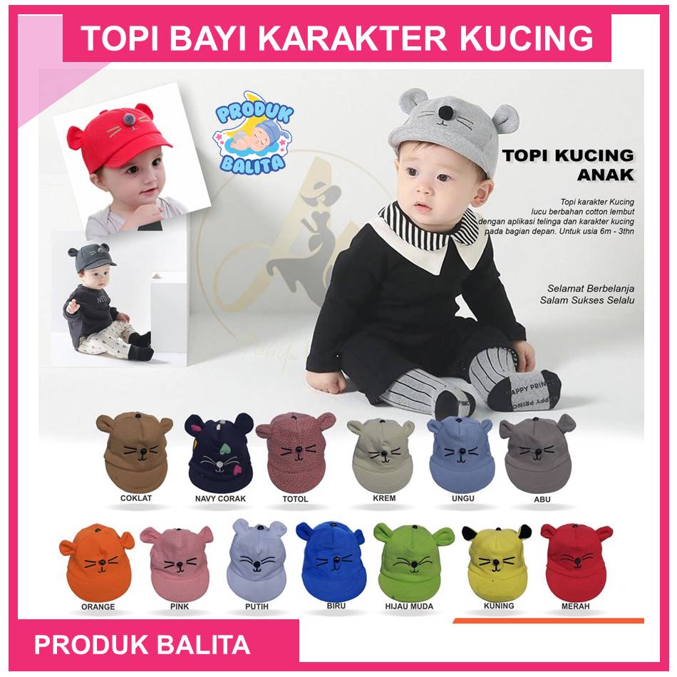 Topi Bayi Lucu Karakter Kucing  Topi Anak Laki-Laki Perempuan Terlaris