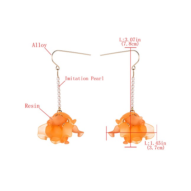 LRC Anting Gantung Fashion Red Multi-layer Resin Flower Pearl Earrings D10722