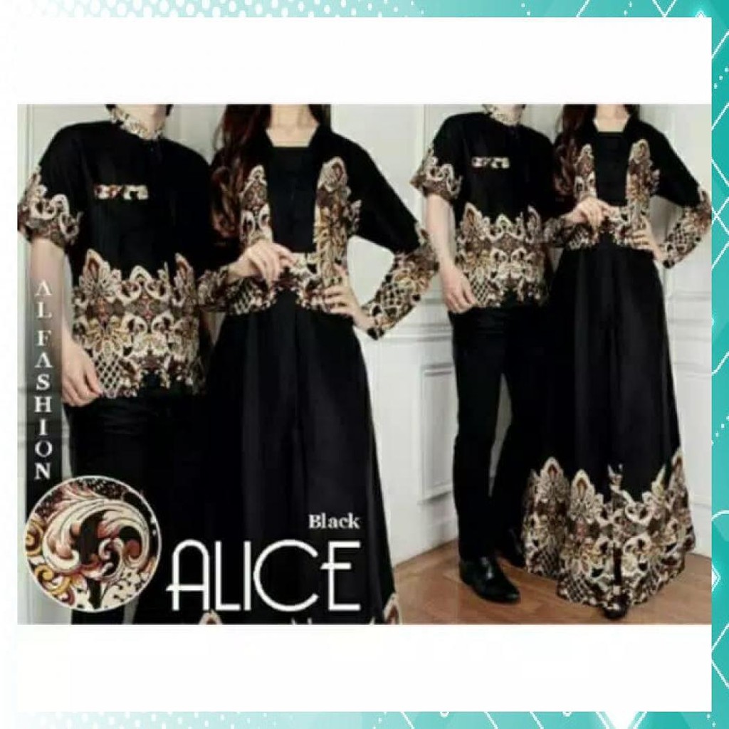 Alice Couple Setelan Batik Atasan Batik Baju Pasangan/ Gamis Couple - Hitam
