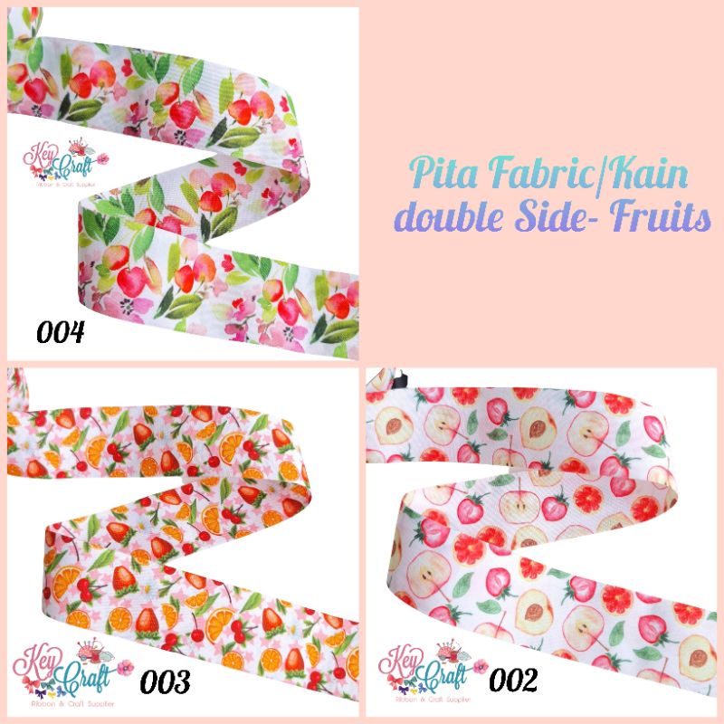 

Pita Fabric/Kain double side motif Fruits size 3,8cm
