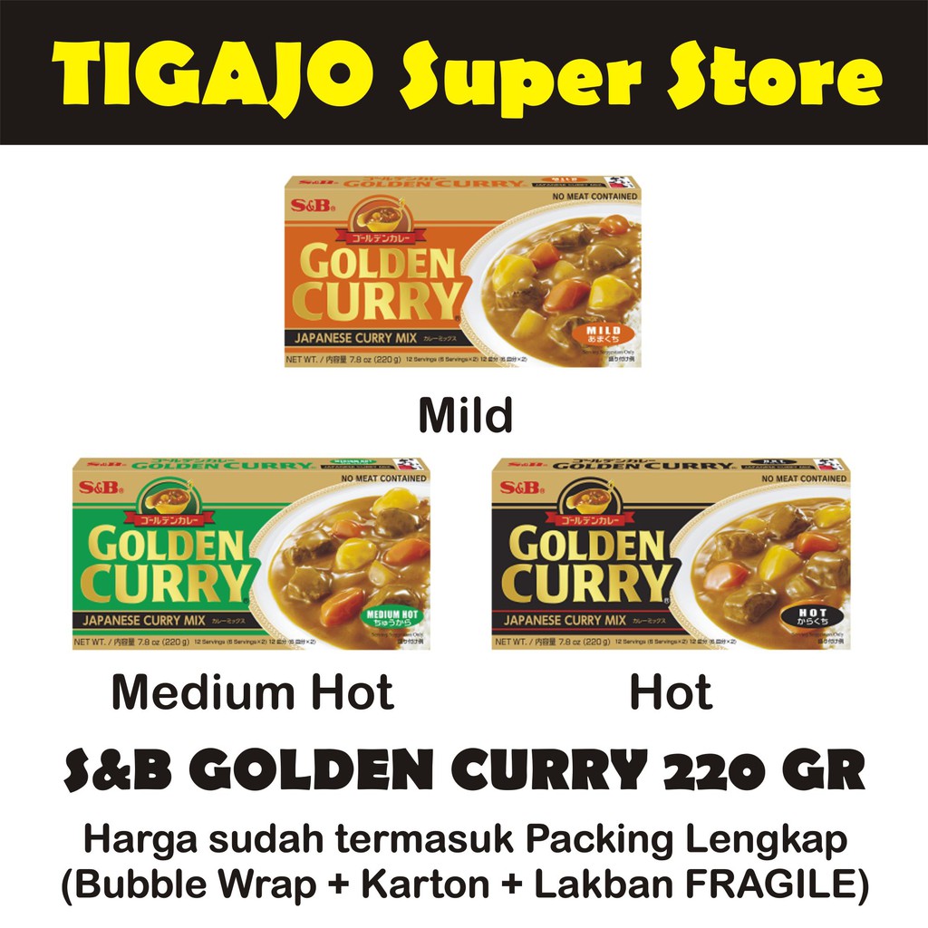 Jual S&B GOLDEN CURRY 220 Gr Mild / Medium Hot / Hot - Japanese Curry ...