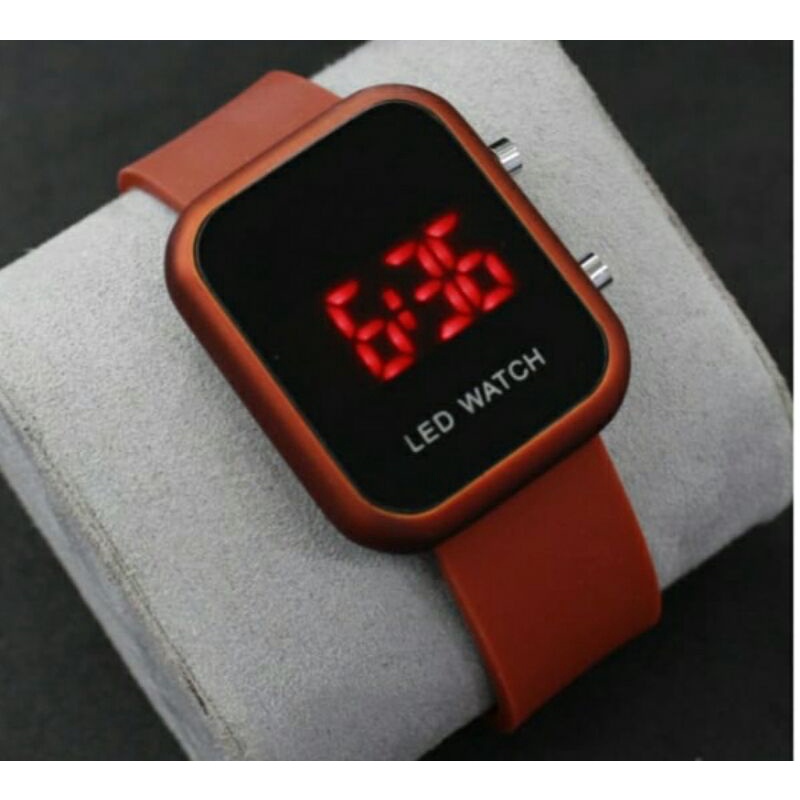jam tangan LED Digital wanita jam tangan digital LED watch / jam tangan kekinian LED Digital / jam led karakter-merah Bata