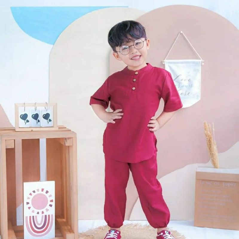 BEFAST - ZTL OOTD Setelan Baju koko Anak KALIN / set koko adam / Setelan Anak Baju Kokoh / Pakaian Anak Laki-Laki / Oneset Anak Ngaji / Set Atasan Kemeja Lengan Pendek+Celana Panjang / Fashion Anak Casual / Setelan Keluaran terbaru / Termurah