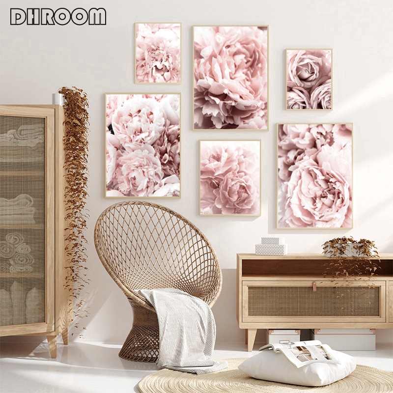 Flower Poster Peony Print Roses Wall Art Floral Art Canvas Painting Wall Picture Scandinavian Wall Art Picture Living Room Decor Shopee Indonesia