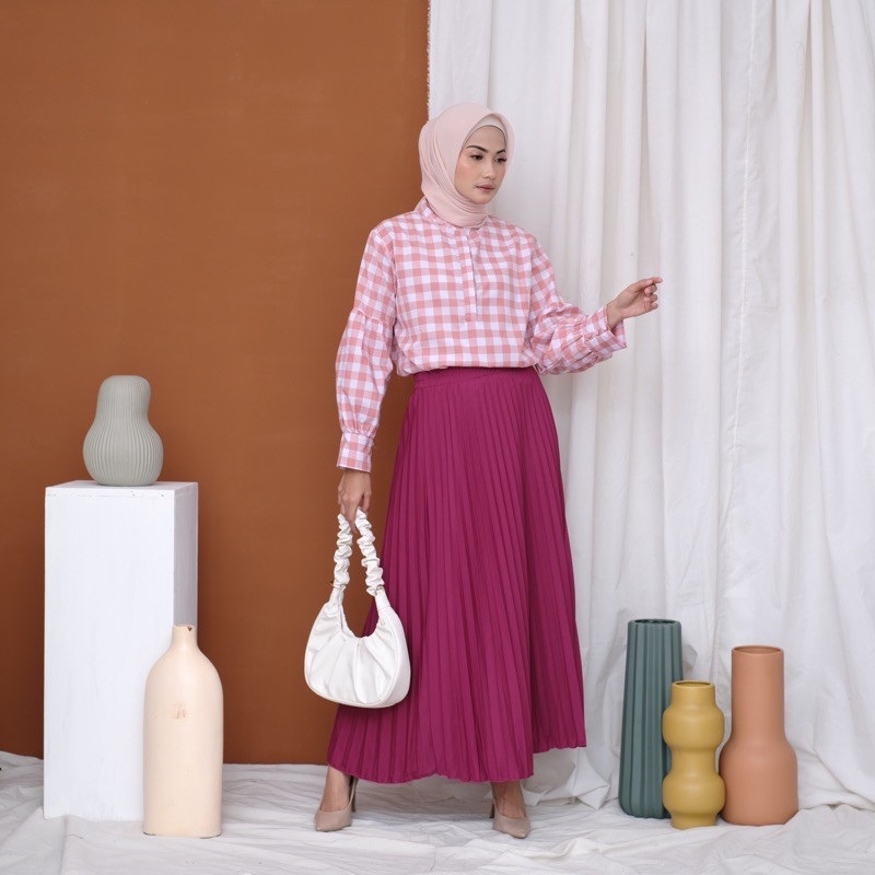 ROK PLISKET 256.B MURAH PREMIUM HYGET POLOS FLARE SKIRT REMPEL MUSLIM MAYUNG PANJANG MODELLANO FREXA-Magenta