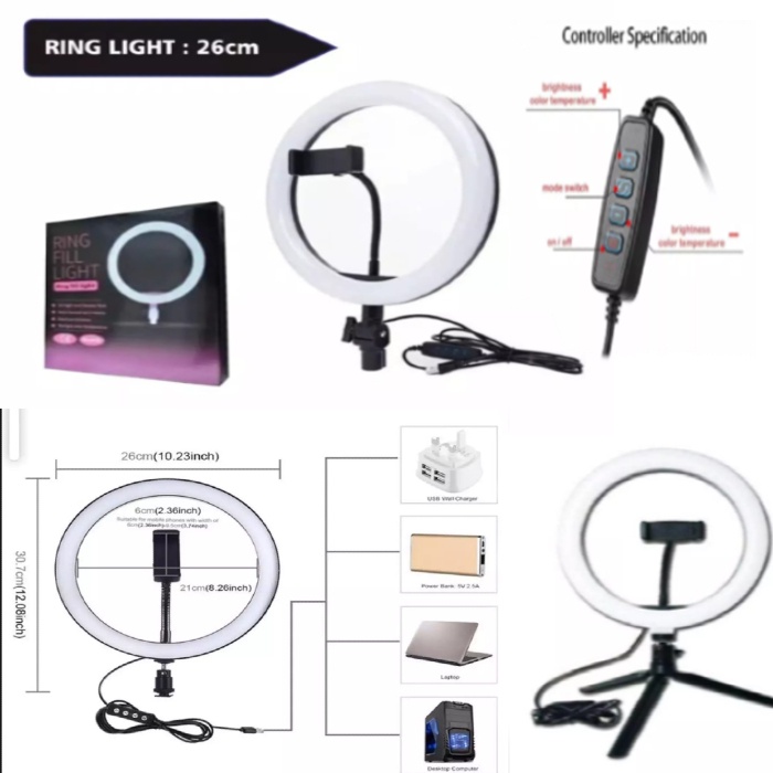 Ring Light LED Ring Fill Light-Lampu Photo Selfie Make Up Live Tiktok Vlogger Livesreamer-Ringlight Ring Fill Light 26 Cm 3 Warna+Free Holder Hp-Ringlight Murah 1 Paket Komplit Streaming Youtuber