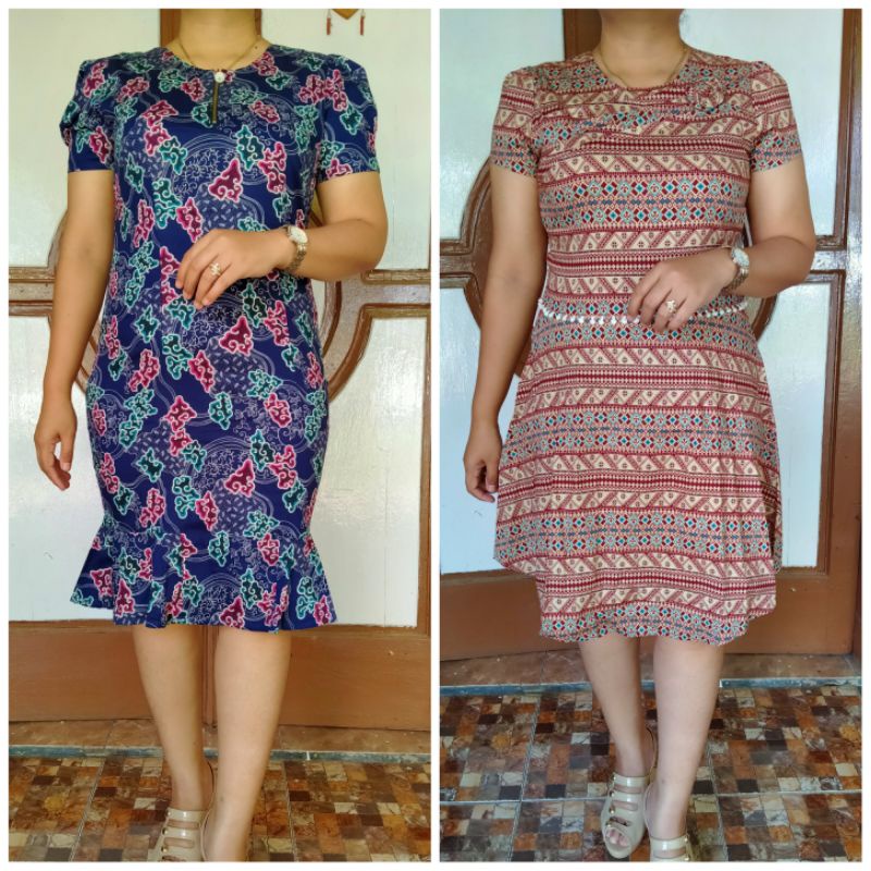 Dress terusan batik etnik modern lengan pendek brokat cantik wanita