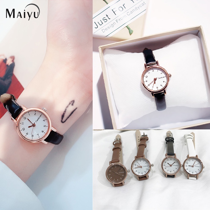 Jam Tangan Wanita A0021 Schoolgirl Simple Fresh Small Dial Thin Belt Quartz Watches