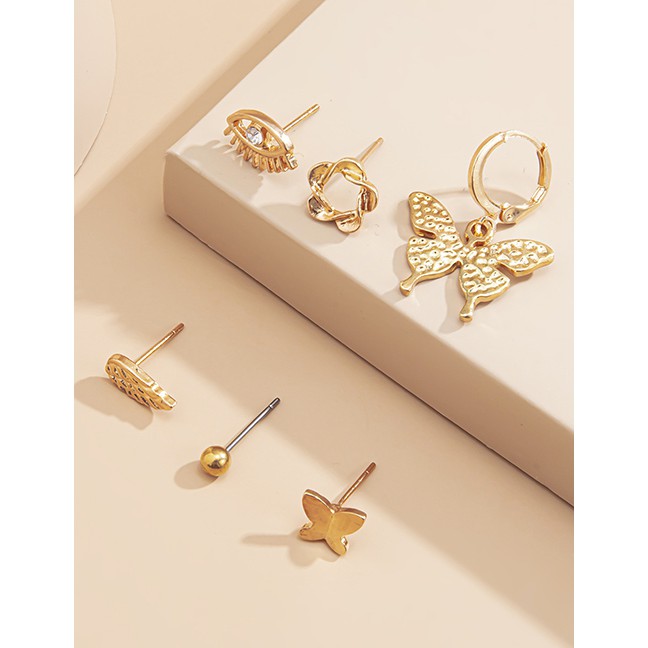 LRC Anting Set Fashion Golden Butterfly Eye Earring P76747