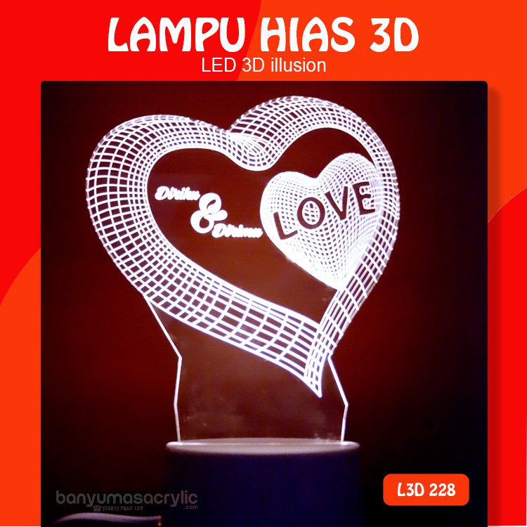 ACRYLIC LAMPU HIAS 3D LOVE