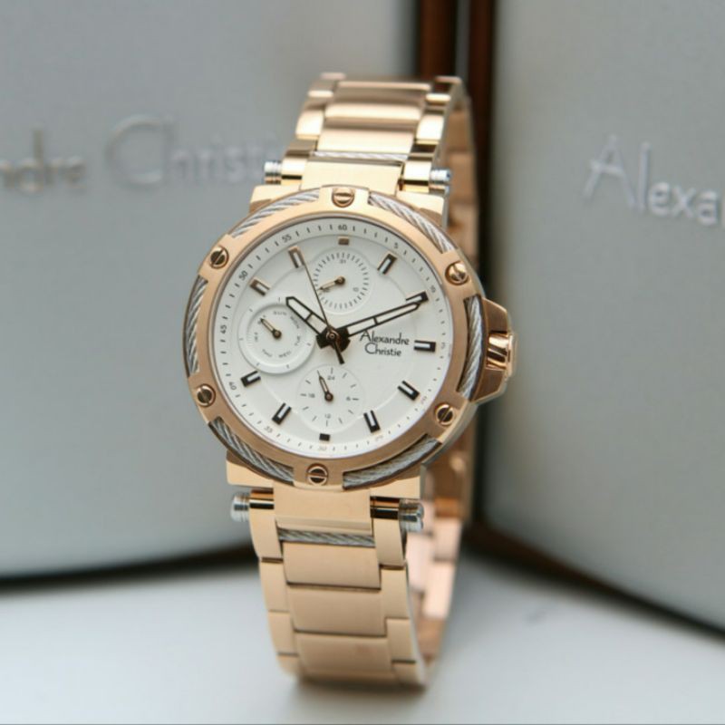 ALEXANDRE CHRISTIE AC6561 ROSEGOLD WHITE WANITA.ORIGINAL GARANSI RESMI 1TAHUN