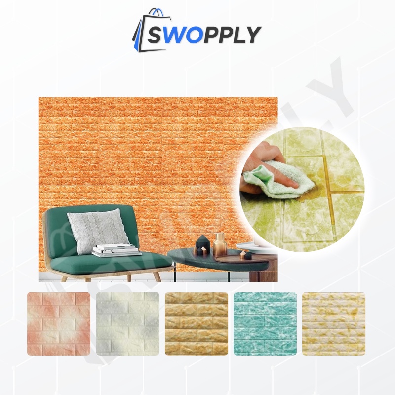 Swopply - HL0201 Wallpaper Dinding 3D Foam Kecil Motif Bata Gradient