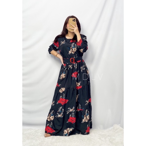 MDLV ~ 04420 Karina Floral Maxi Dress Premium Gamis Maxi Dress Muslim Fashion Muslim Fashion Import