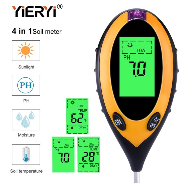  PH  Meter  Tanah  Digital Backlight Soil Survey 4 in 1 Ph  