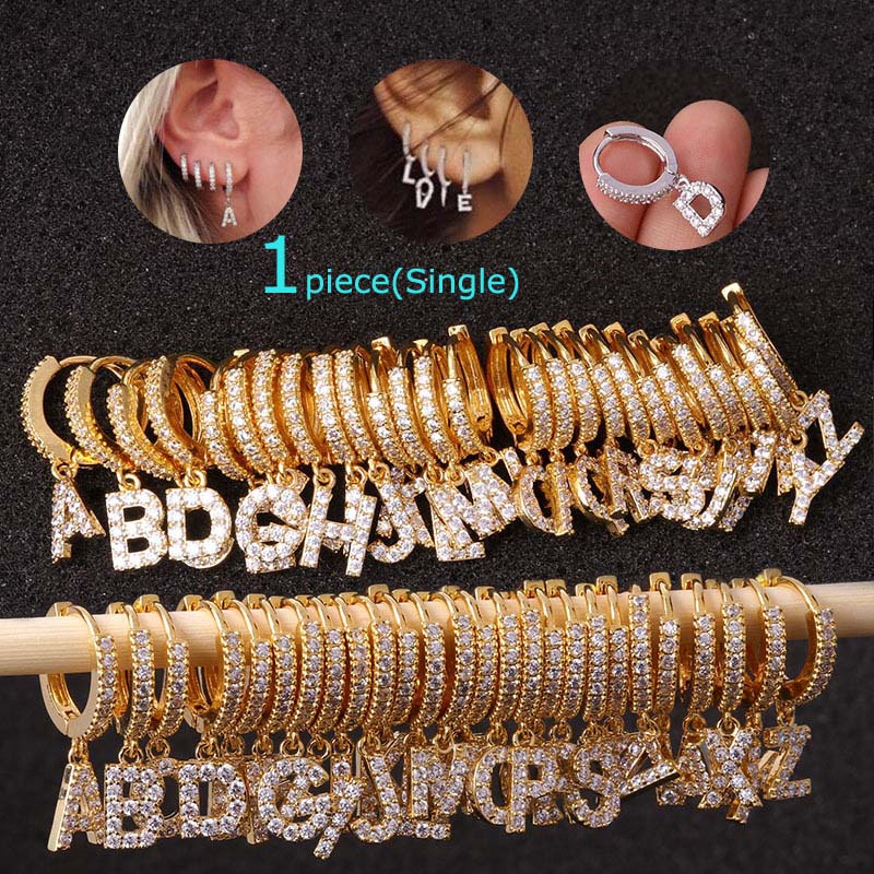 1pc Anting Tusuk Gantung Bahan Tembaga Desain Tulisan Hias Zircon Ukuran Mini Untuk Wanita