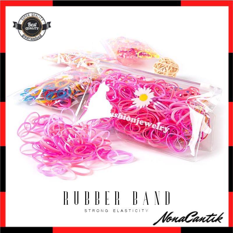 Ikat Rambut Anak Karet Rambut Jepang Bening Warna Motif Garis + Dompet Elastic Rubber Bands