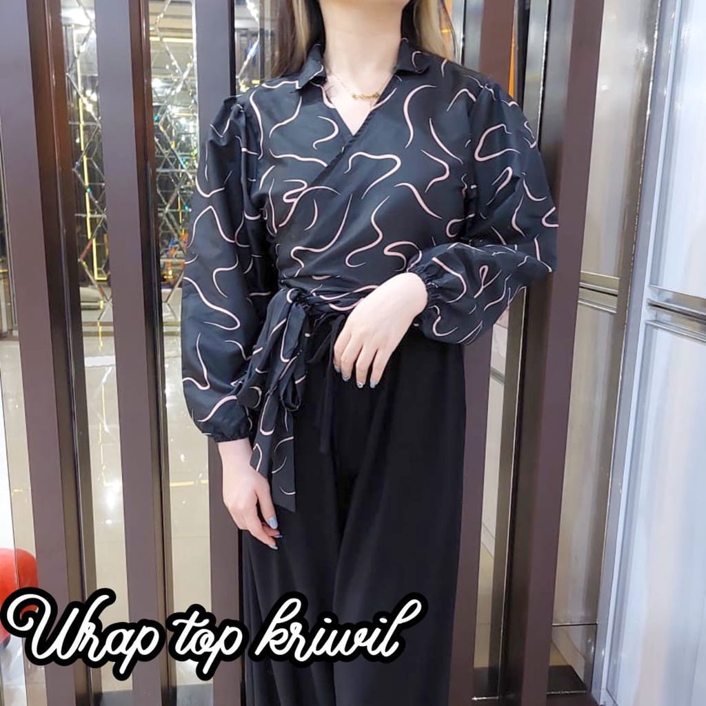 BEFAST - ZRD OOTD Wanita Blouse RYUNA / WRAP TOP / WRAP TOP TALI POLOS / Wrap Top Import / Blouse Tali Ikat keluaran Terbaru / Blouse Polos Casual Wanita / Atasan Lengan Balon Panjang / Blouse Viral Di Tiktok 2022 / Fashion Kekiniaan Wanita Remaja