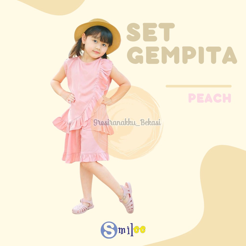 Setelan Anak Rayon Gempita Smilee Warna Peach Size 1-5 Thn