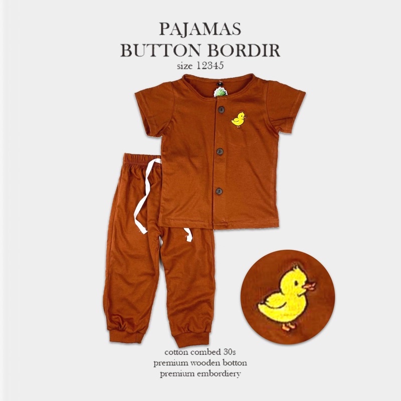 Pajamas Button Bordir Pineapple Original Setelan Anak Unisex Super Premium