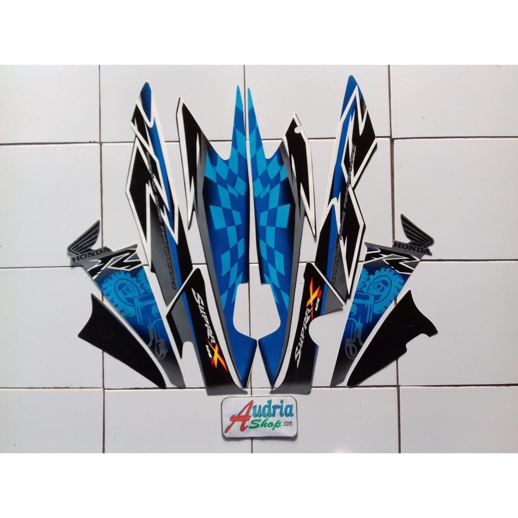 Stiker Striping Motor Honda Supra X 125R 2008 Silver-Biru