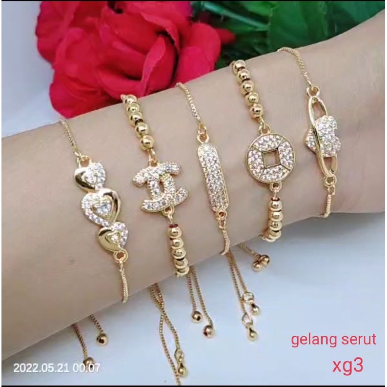 Gelang Serut Titanium Xuping Perhiasan Wanita  Aksesoris Lapis Emas 18,24 Karat