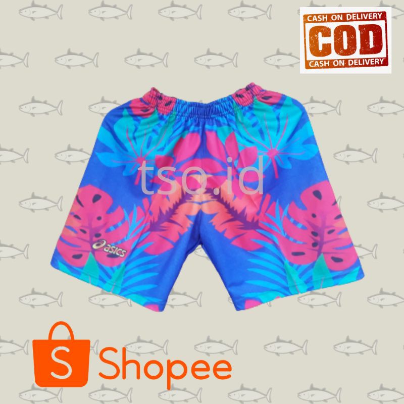 Celana voli celana olahraga full printing Asics motif daun