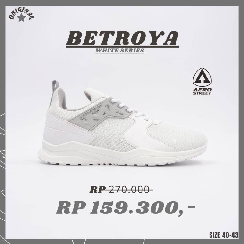 Aerostreet 40-43 Betroya Putih - Sepatu Sneakers Casual Sport Sekolah Pria Wanita Aero street medan