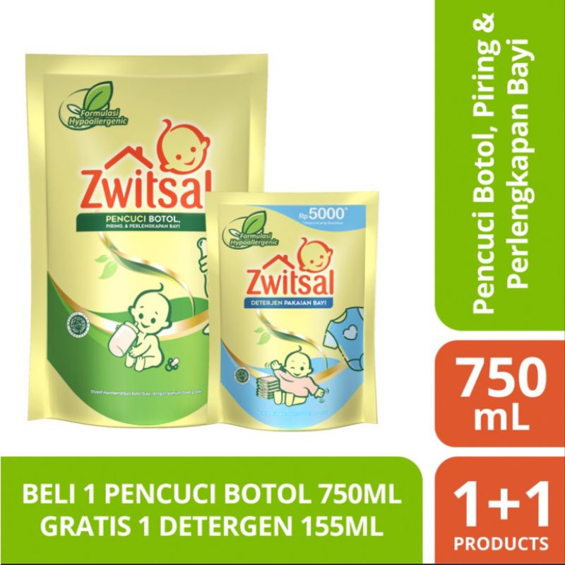 (BUY 1 GET 1 FREE) Zwitsal Baby Bottle Pencuci Botol 750ml Free Baby Detergent 155ml