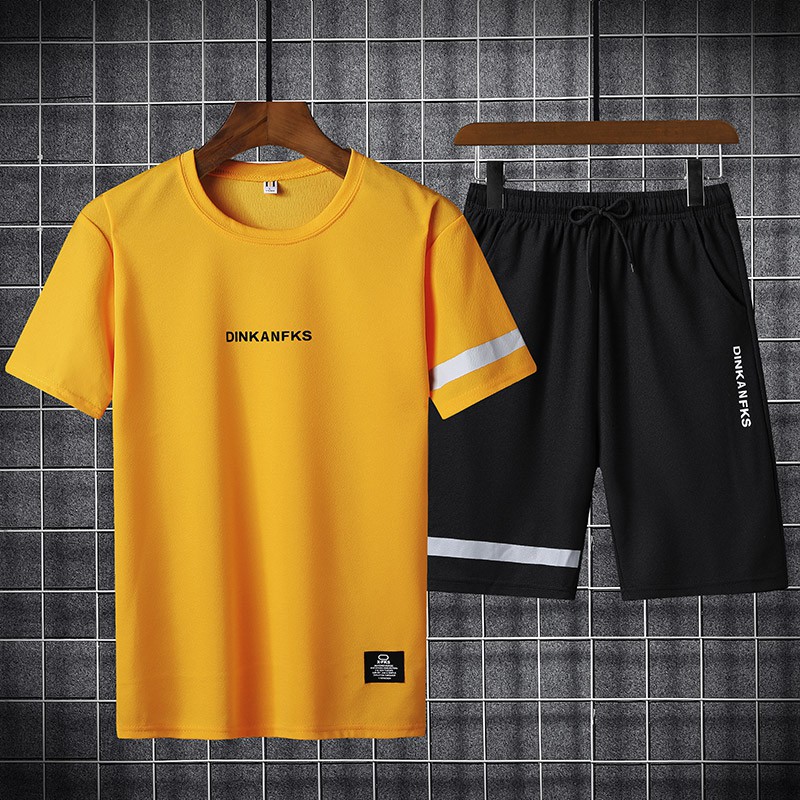 Set Kaos Round Neck &amp; Celana Pendek Pria Baju Olah Pria Men's Sport Set Vest Shirt Shorts TZ312